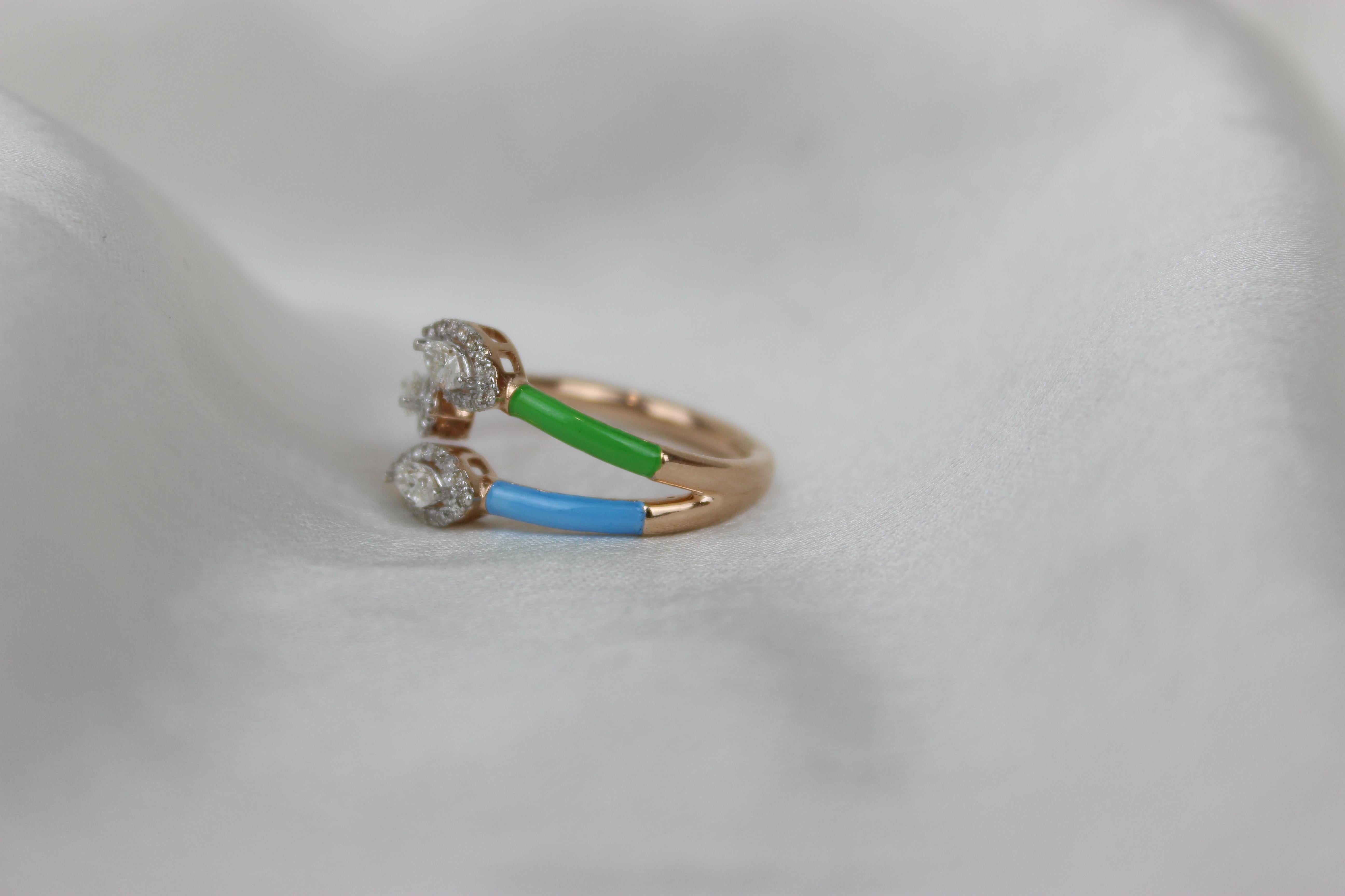 Multicolor Stackable Open Split Shank Diamond Ring in 14K Solid Gold (Certified) In New Condition For Sale In New Delhi, DL