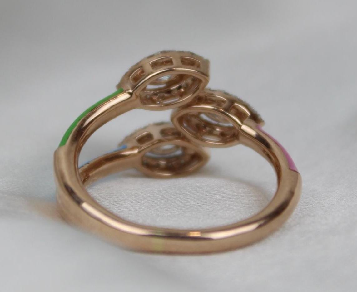 Multicolor Stackable Open Split Shank Diamond Ring in 14K Solid Gold (Certified) For Sale 2