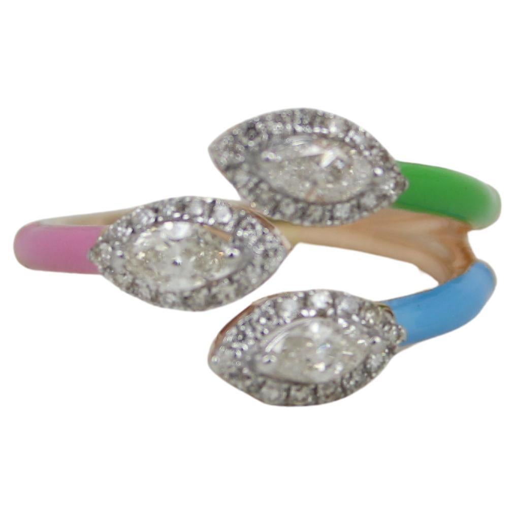 Multicolor Stackable Open Split Shank Diamond Ring in 14K Solid Gold (Certified) For Sale