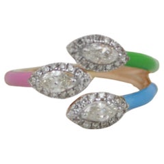 Multicolor Stackable Open Split Shank Diamond Ring in 14K Solid Gold (Certified)
