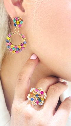 Multicolor Stone Earring In 18K Yellow Gold