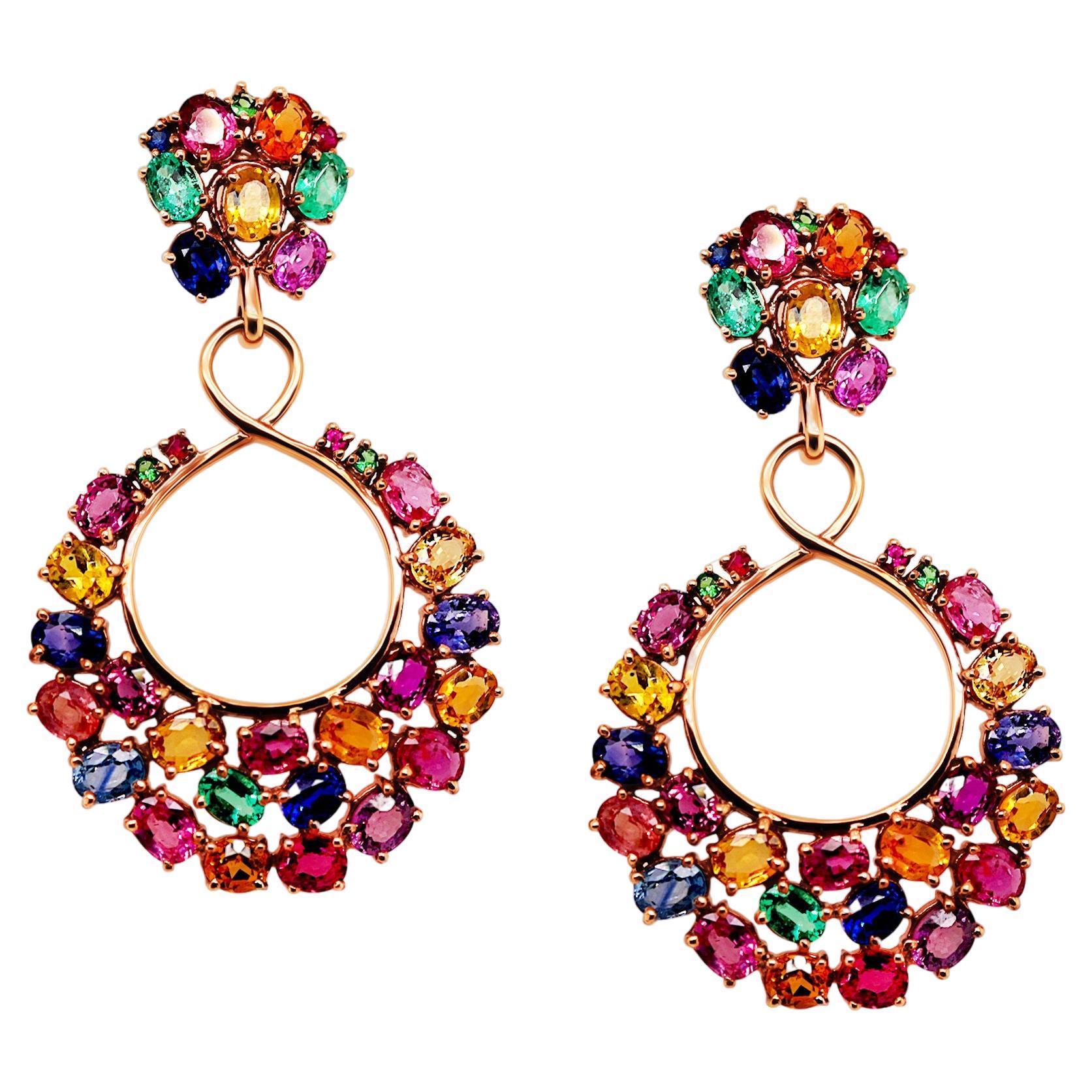 Multicolor Stone Earring In 18K Yellow Gold For Sale
