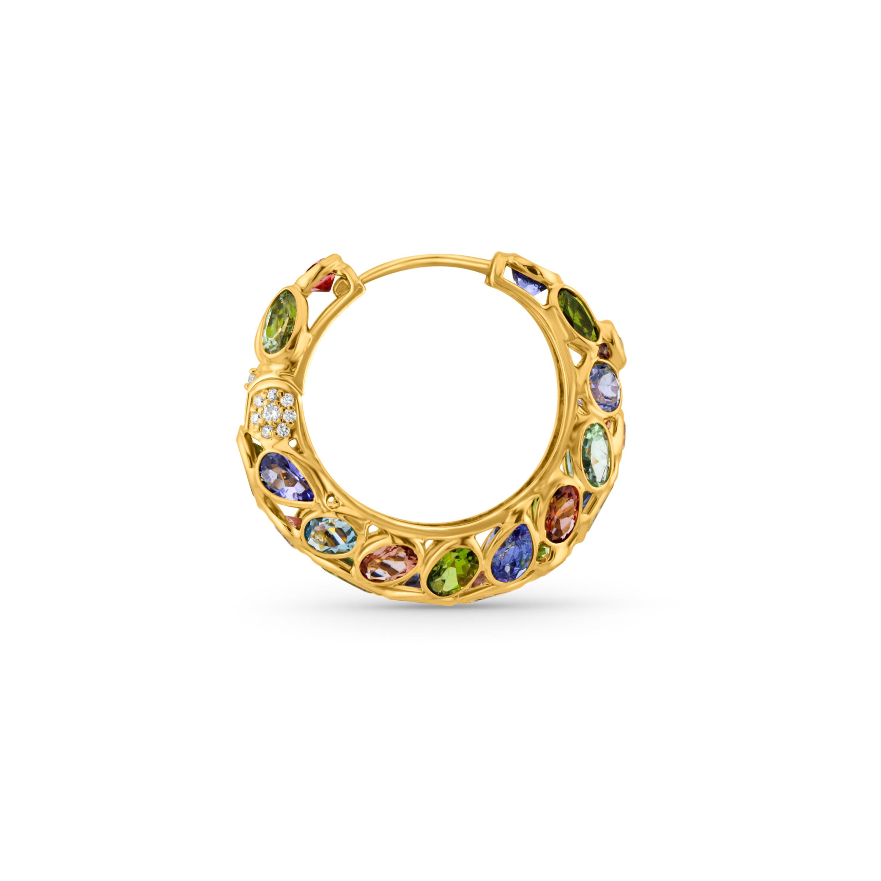 Tresor Beautiful Earring feature 13.97 carats of Multicolor Stone And 0.25 carat of Diamond. The Earring is an ode to the luxurious yet classic beauty with sparkly gemstones and feminine hues. Their contemporary and modern design make them perfect