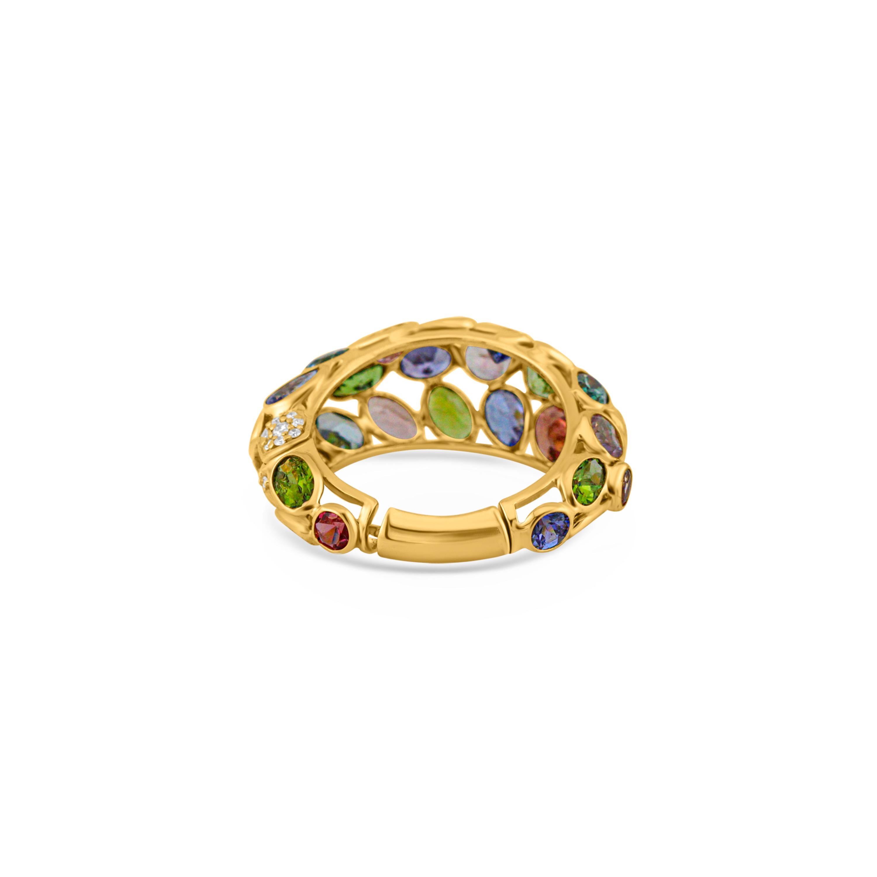 Women's Multicolor Stone Mixshape And Diamond Hoop Earring In 18K Yellow Gold For Sale
