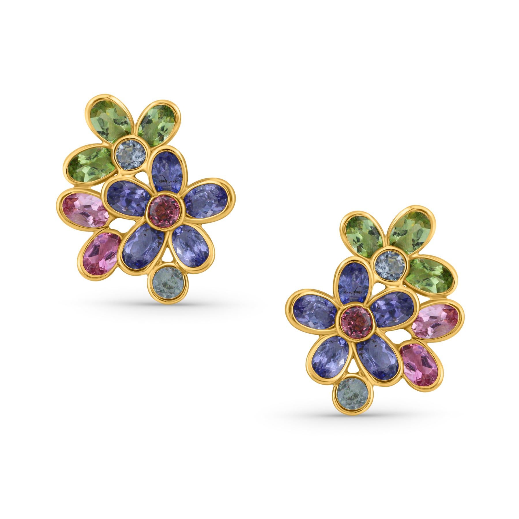 Multicolor Stone Mixshape Earring In 18K Yellow Gold In New Condition For Sale In Coral Gables, FL