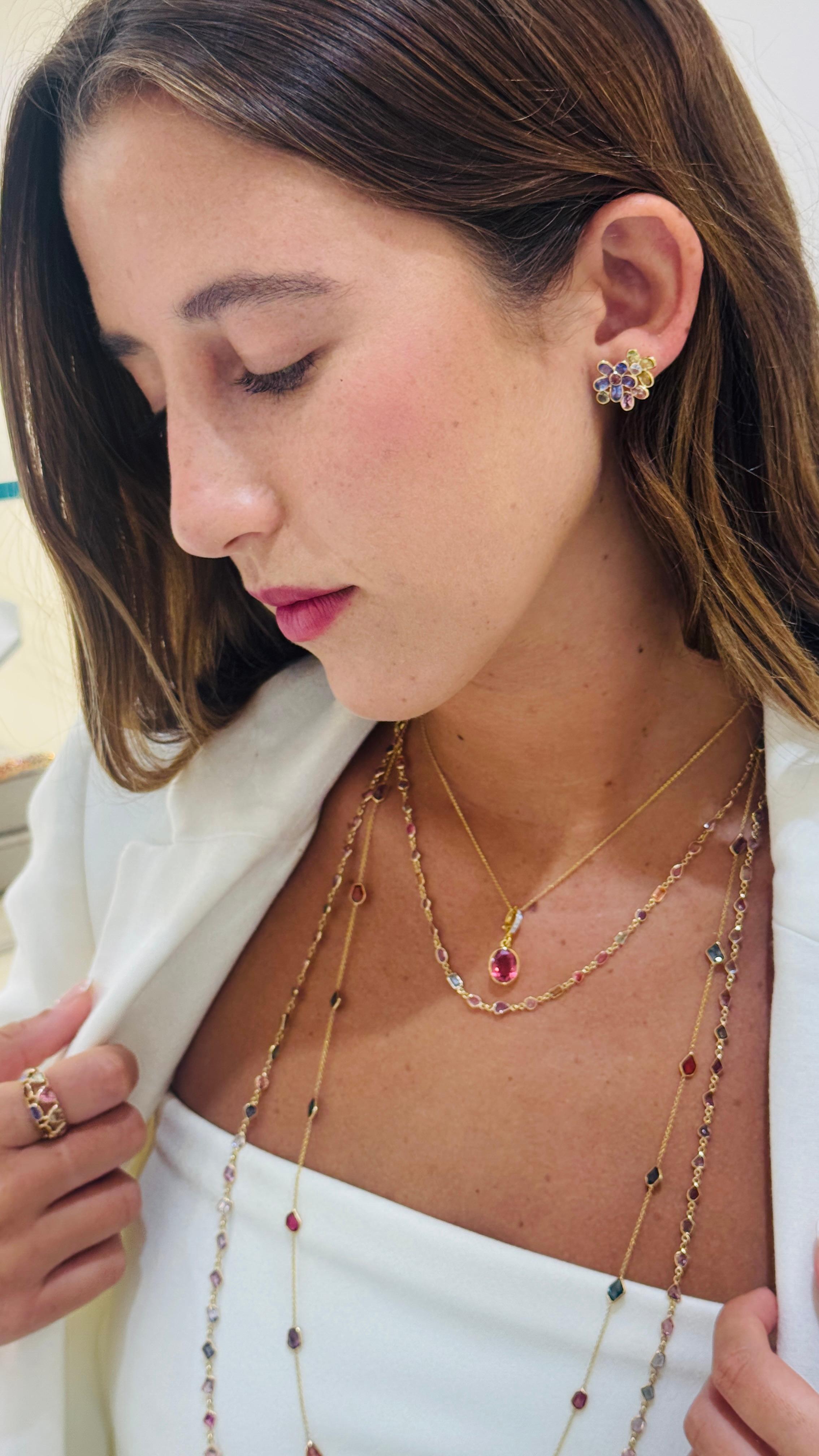 Multicolor Stone Mixshape Earring In 18K Yellow Gold For Sale 1
