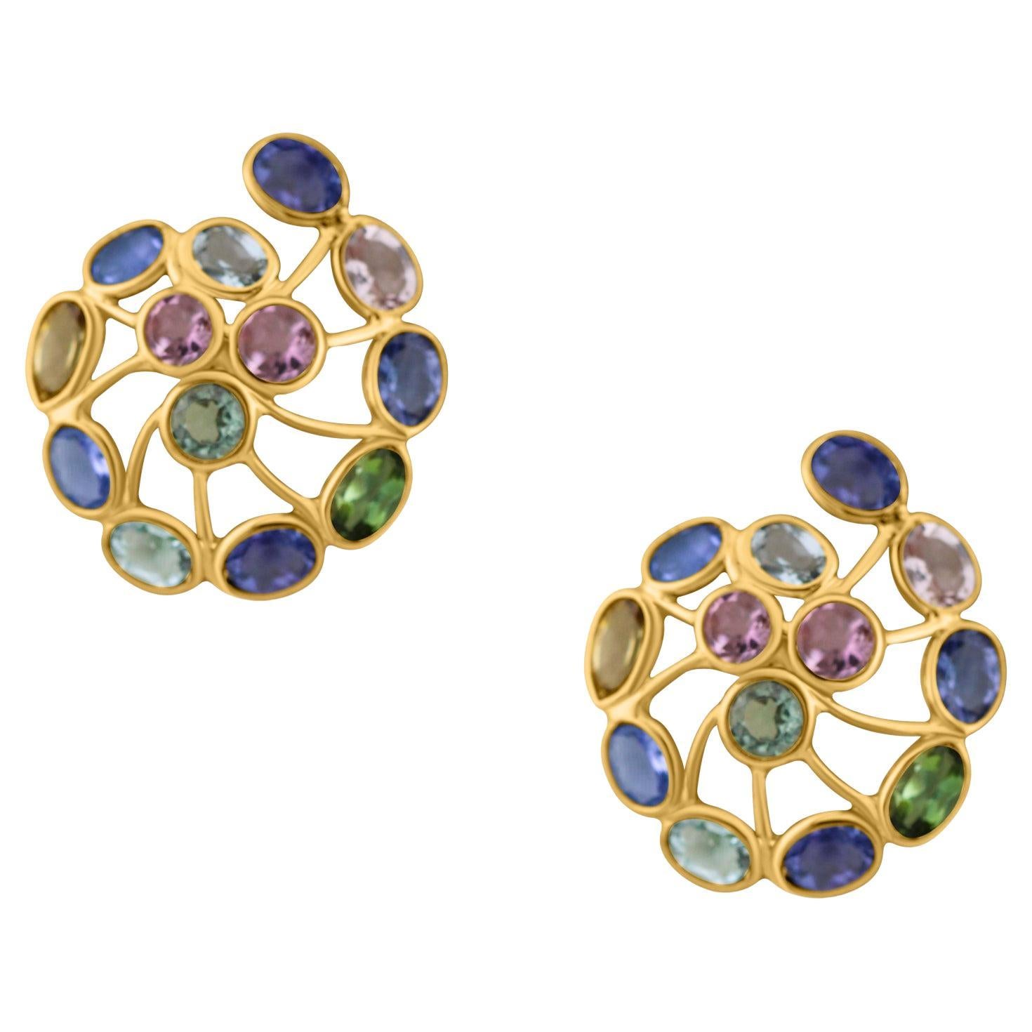 Multicolor Stone Mixshape Earring In 18K Yellow Gold