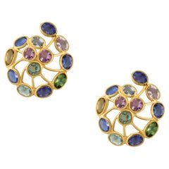 Pendiente De Piedra Multicolor En Oro Amarillo De 18 Quilates