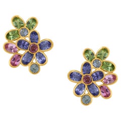 Pendiente De Piedra Multicolor En Oro Amarillo De 18 Quilates