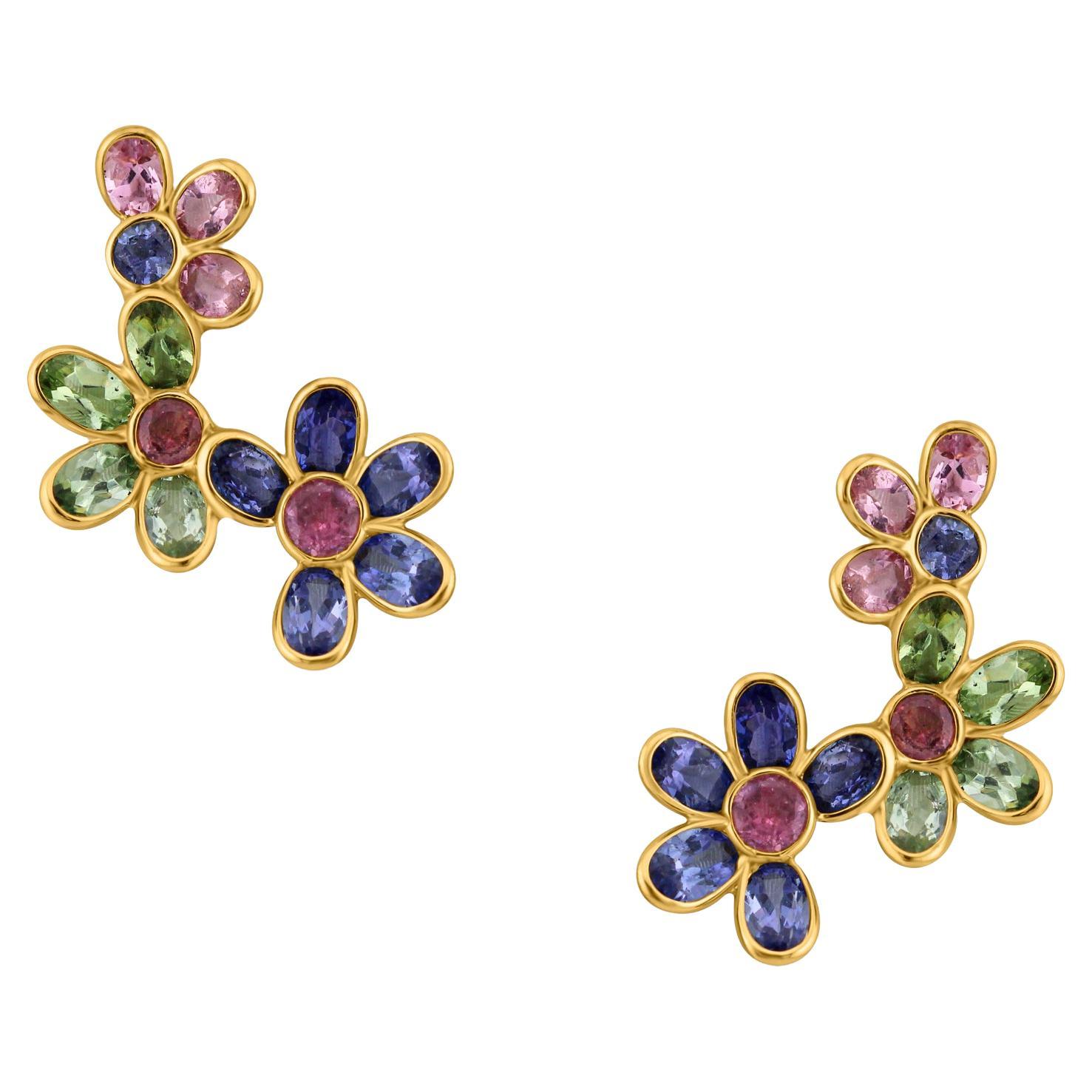 Multicolor Stone Mixshape Earring In 18K Yellow Gold