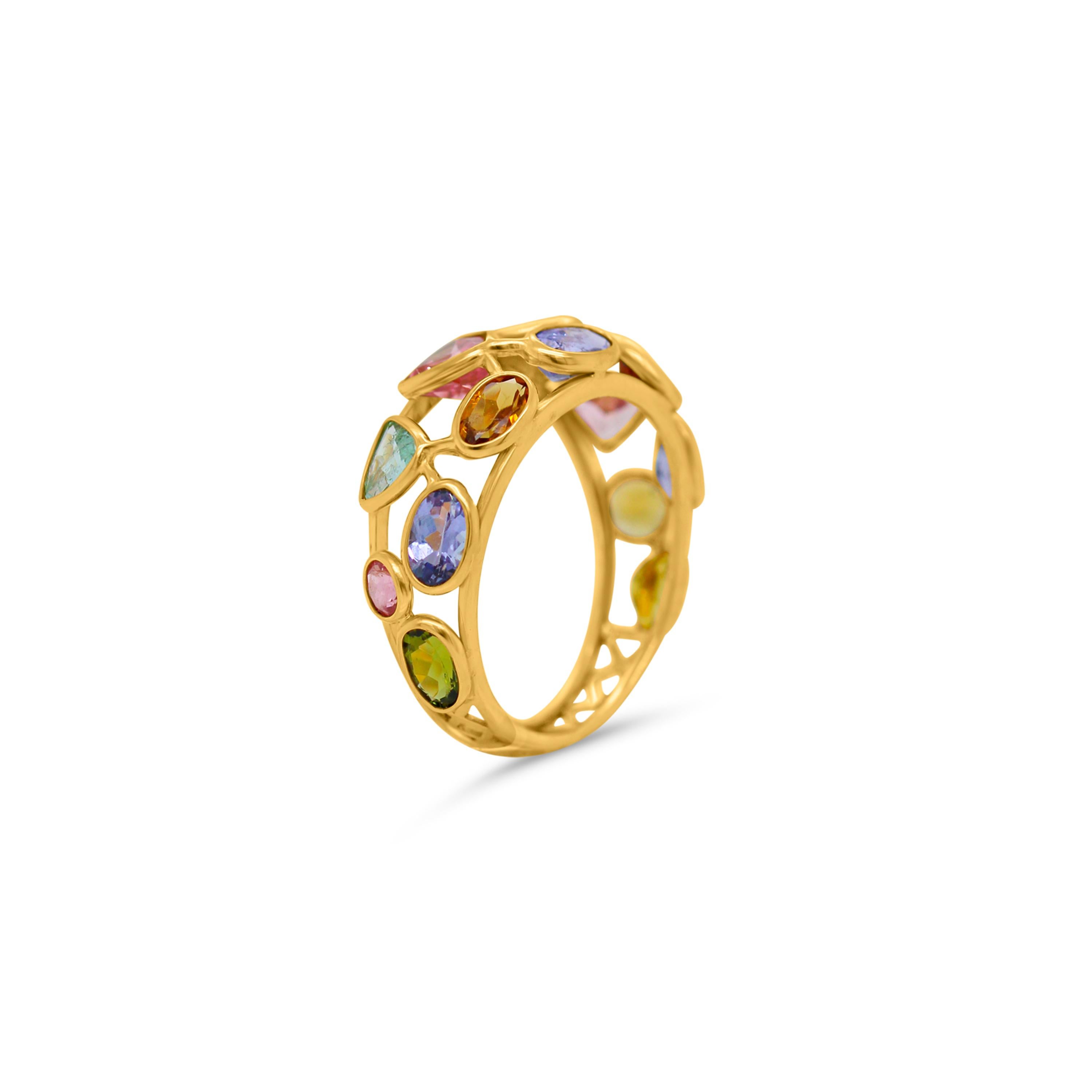 Tresor Beautiful Ring feature 3.20 carats of Gemstones. The Ring are an ode to the luxurious yet classic beauty with sparkly gemstones and feminine hues. Their contemporary and modern design make them perfect and versatile to be worn at any occasion.