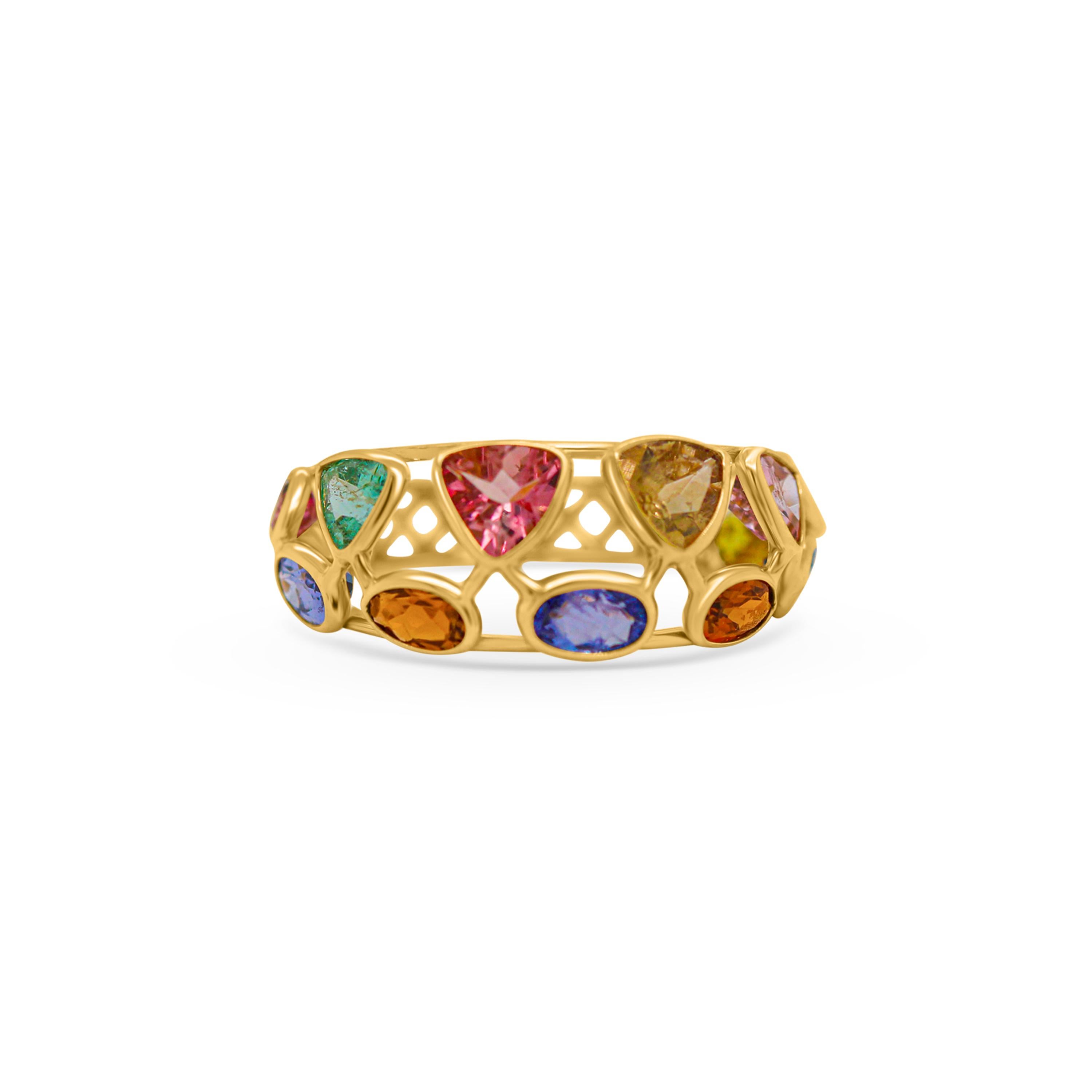 Mixed Cut Multicolor Stone Mixshape Ring In 18K Yellow Gold For Sale