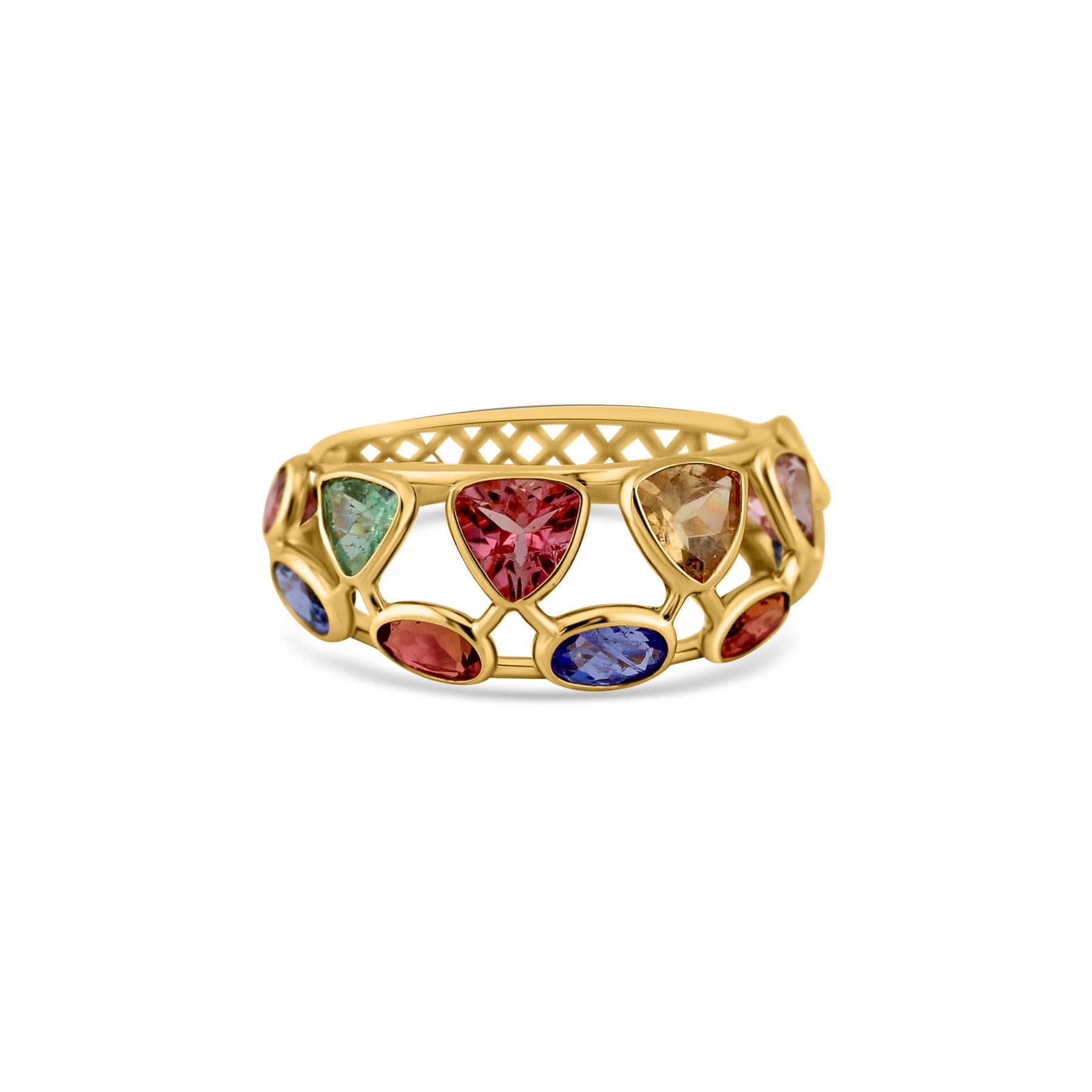 Women's Multicolor Stone Mixshape Ring In 18K Yellow Gold For Sale