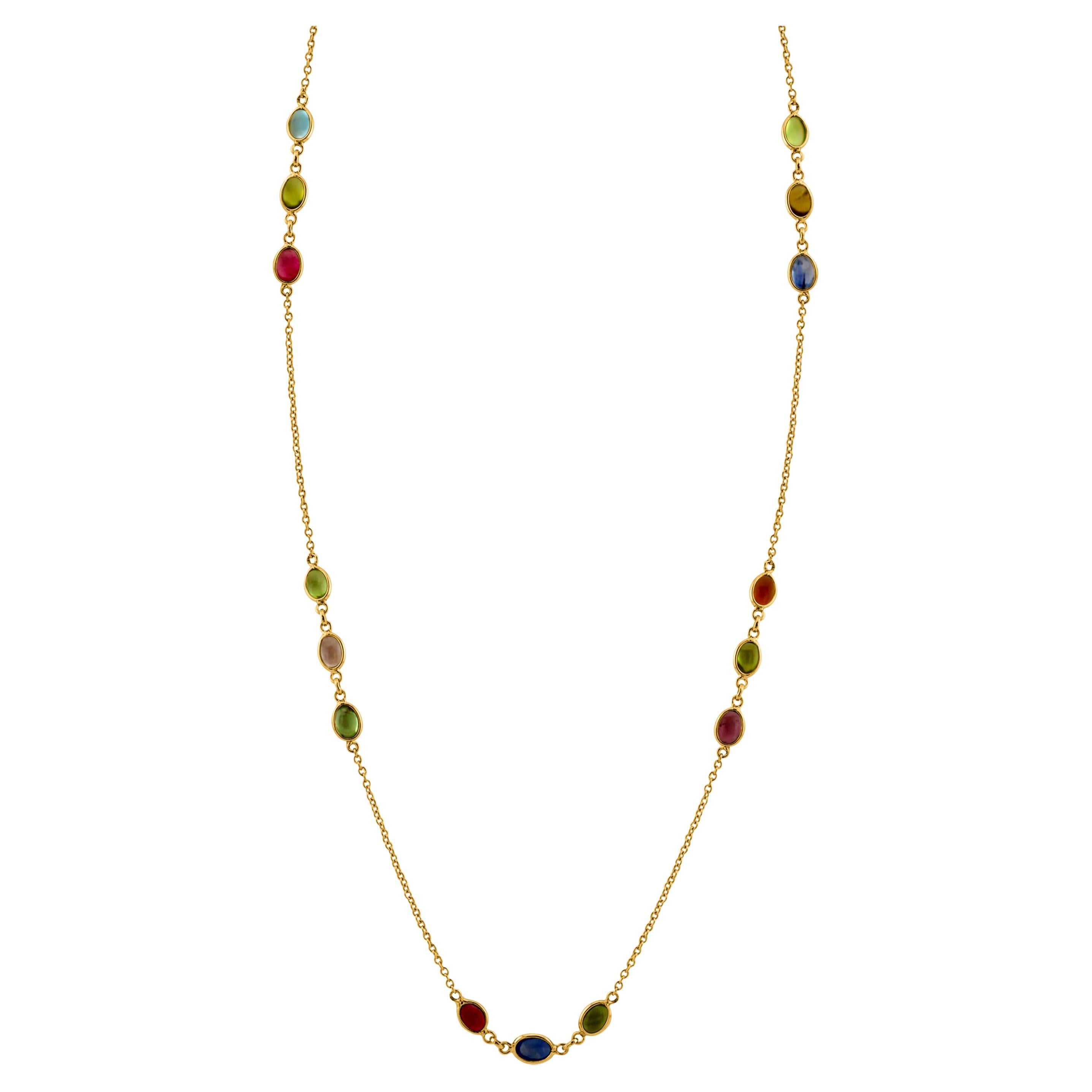 Multicolor Stone Oval Necklace In 18K Yellow Gold