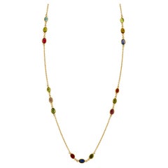 Multicolor Stone Oval Necklace In 18K Yellow Gold