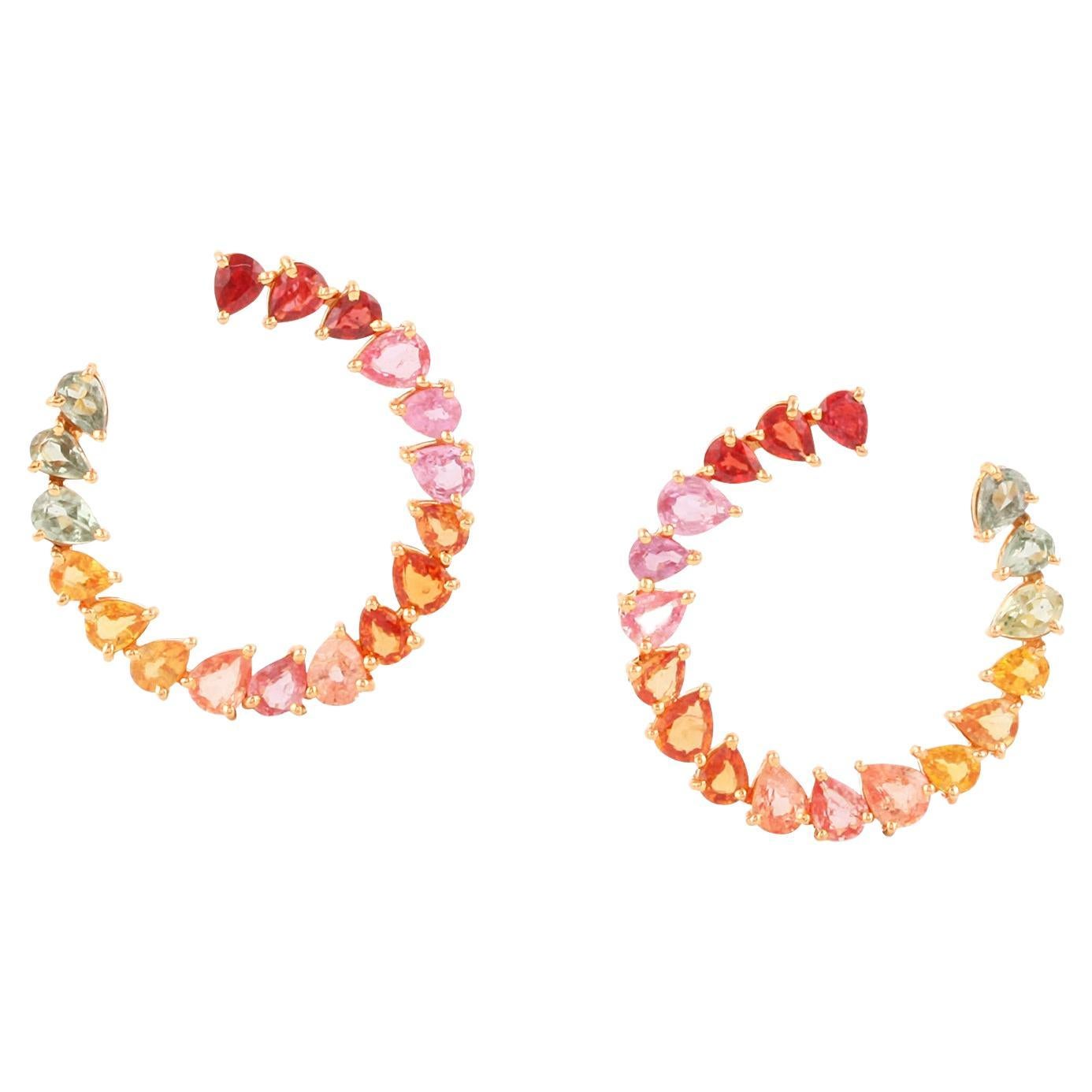 Multicolor Stone Pear Shape Earring in 18k Yellow Gold