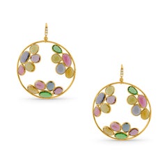Multicolor Stone Unshape And Diamond Earring In 18K Yellow Gold