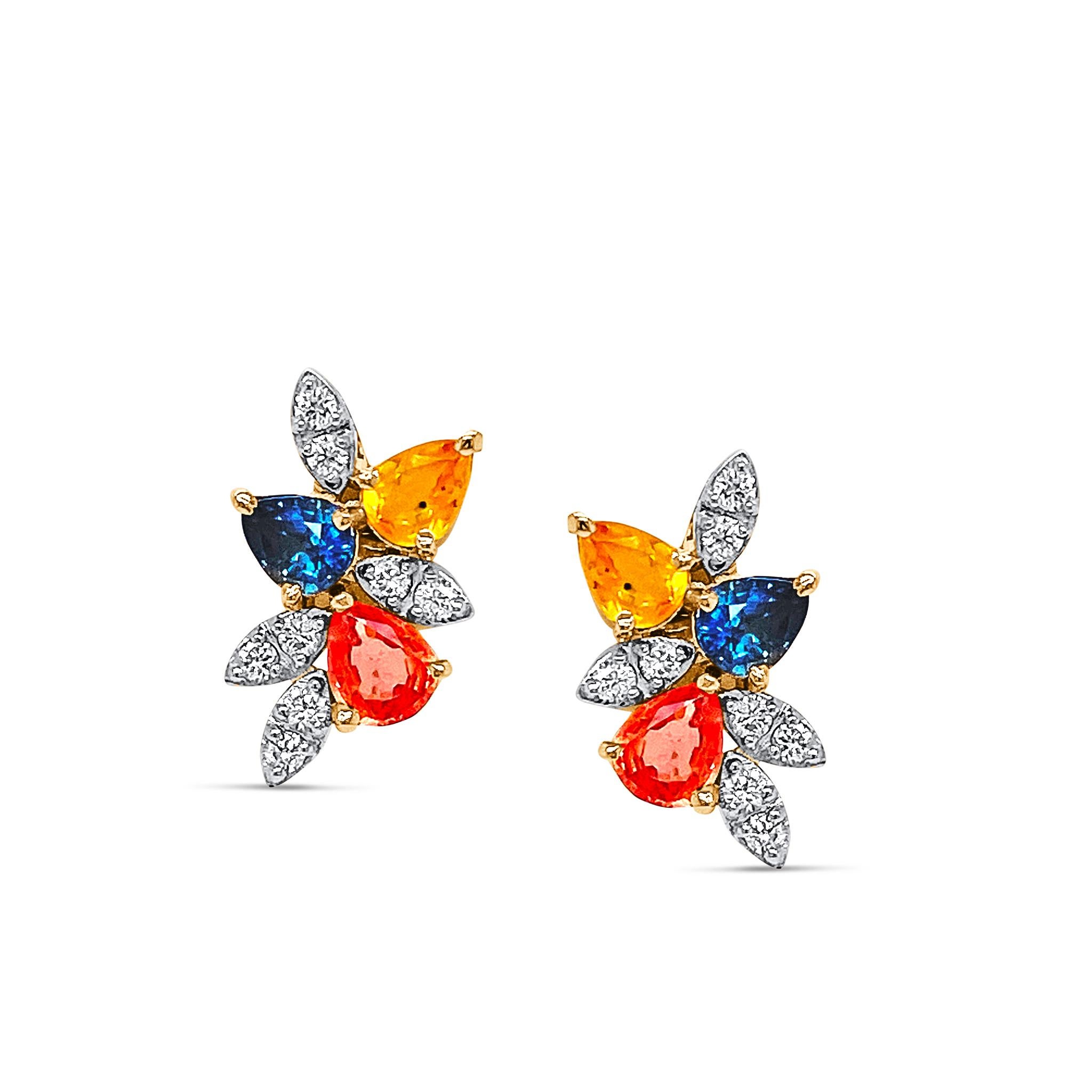 Tresor Beautiful Earring feature 1.65 carats of Gemstones and 0.23 carats of Diamond Weight. The Earring is an ode to the luxurious yet classic beauty with sparkly gemstones and feminine hues. Their contemporary and modern design make them perfect