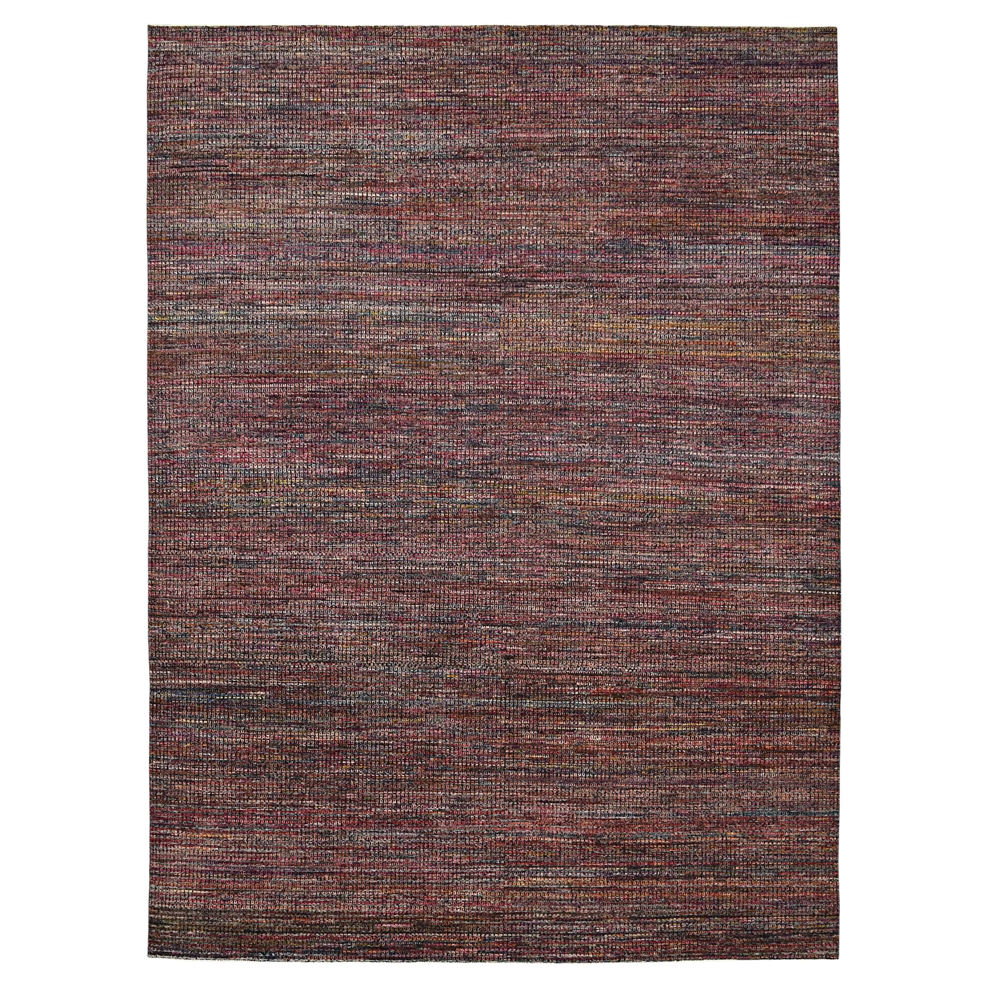 Multicolor Striated Pattern with Organic Texture Wool Rug 9'x12'