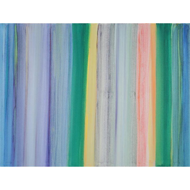 Multicolor Stripe Framed Acrylic on Canvas In Good Condition For Sale In Locust Valley, NY