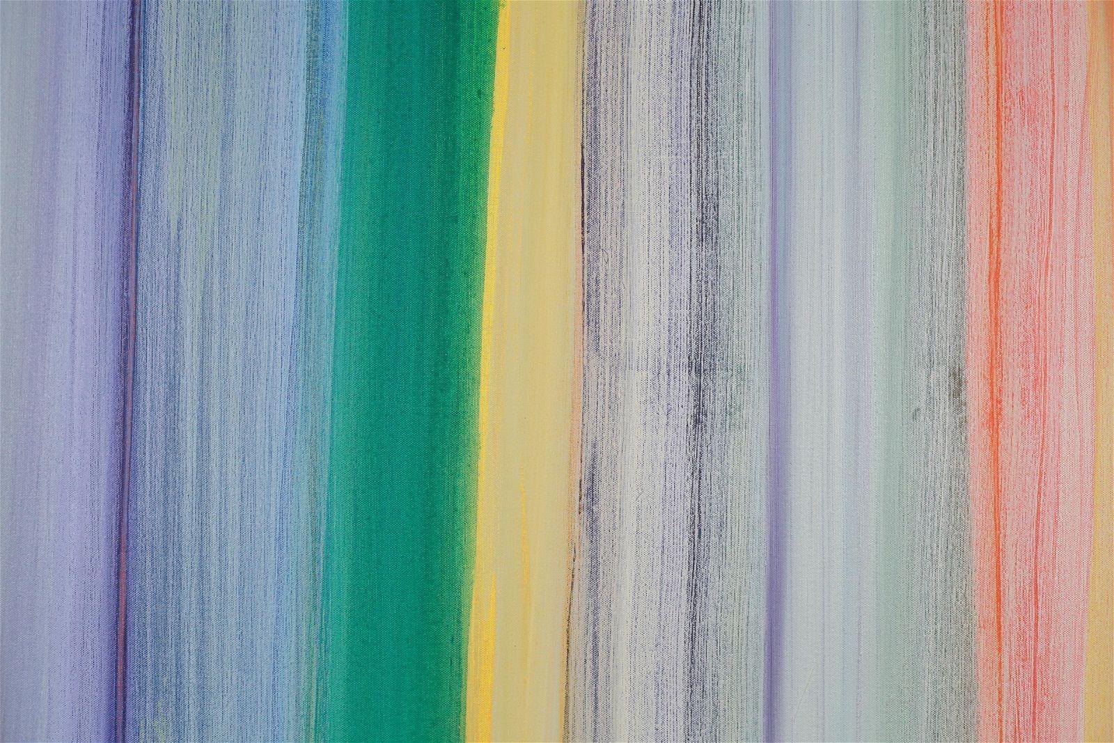 Contemporary Multicolor Stripe Framed Acrylic on Canvas For Sale