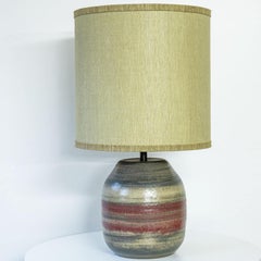 Multicolor Striped Ceramic Floor Table Lamp, Custom Green Lampshade by R. Houben