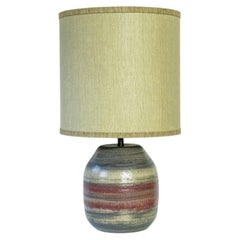 Multicolor Striped Ceramic Floor Table Lamp, Custom Green Lampshade by R. Houben
