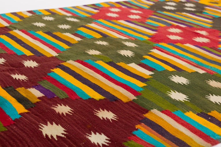 MultiColor Striped Cotton Indian Dhurrie Rug For Sale at 1stDibs