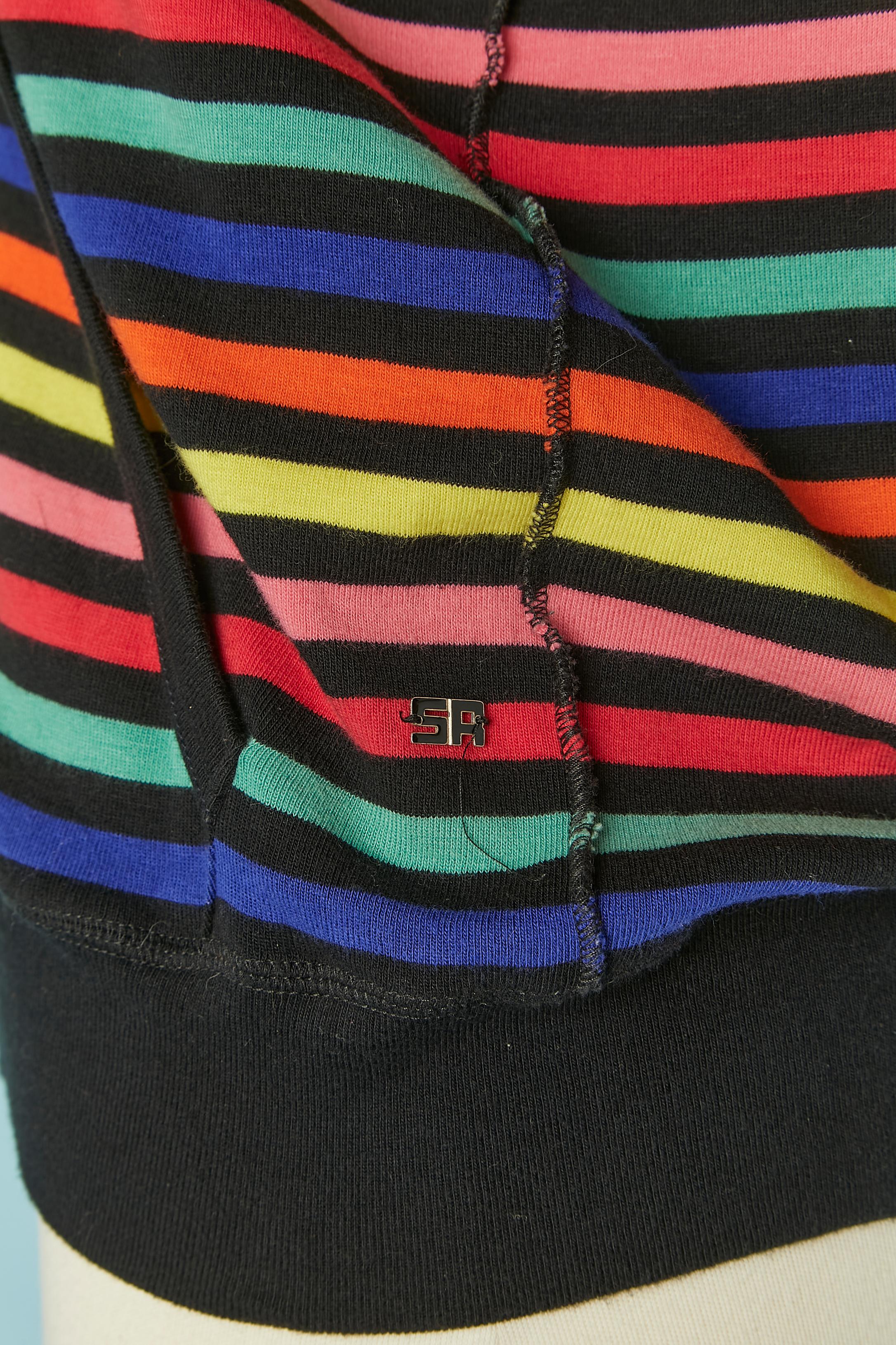 Sweat à capuche à manches courtes en coton rayé multicolore Sonia Rykiel Pour femmes en vente