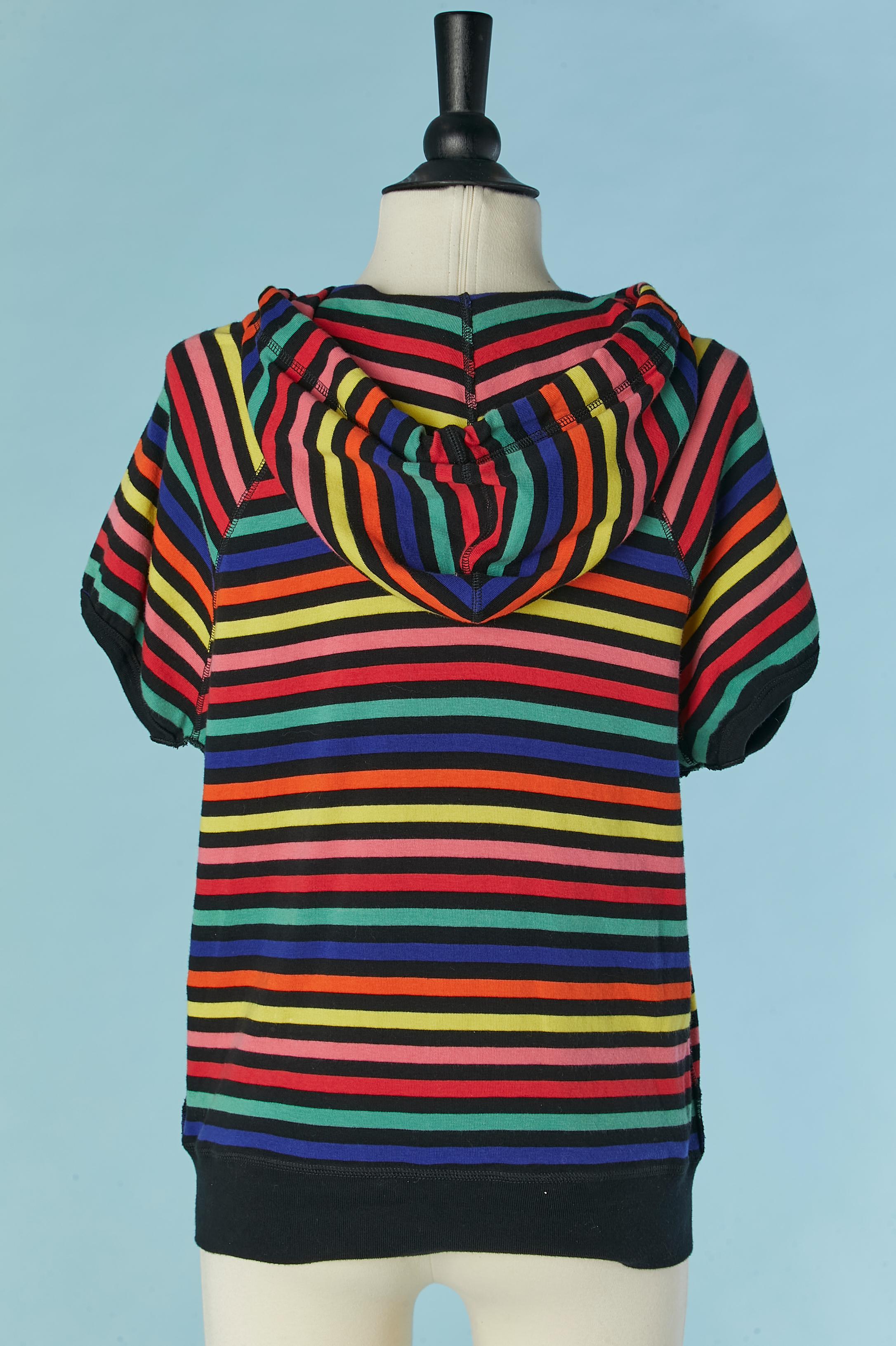 Sweat à capuche à manches courtes en coton rayé multicolore Sonia Rykiel en vente 1