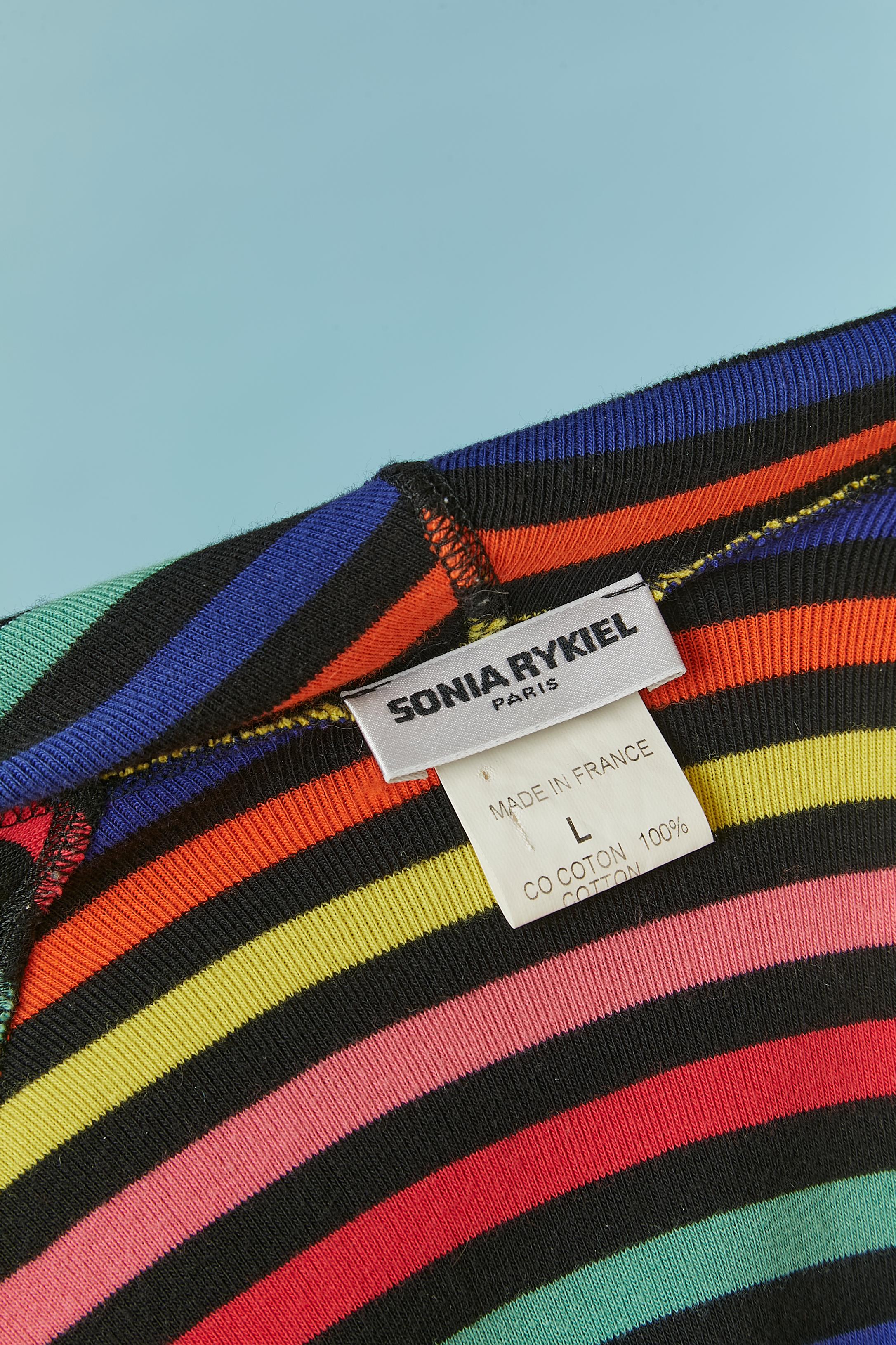Sweat à capuche à manches courtes en coton rayé multicolore Sonia Rykiel en vente 2