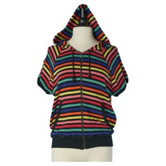 Felpa con cappuccio a maniche corte in cotone a righe multicolore Sonia Rykiel