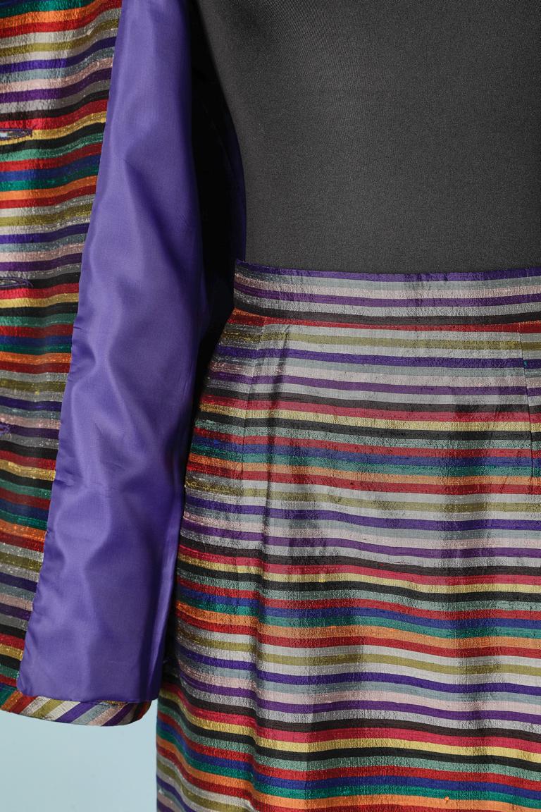 Women's  Multicolor stripes  cocktail skirt-suit in raw silk Christian Dior 