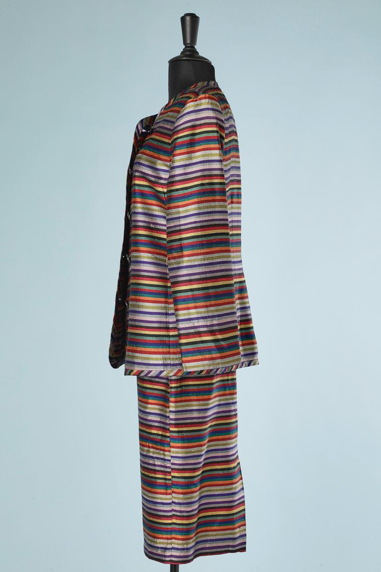 Multicolor stripes  cocktail skirt-suit in raw silk Christian Dior  1