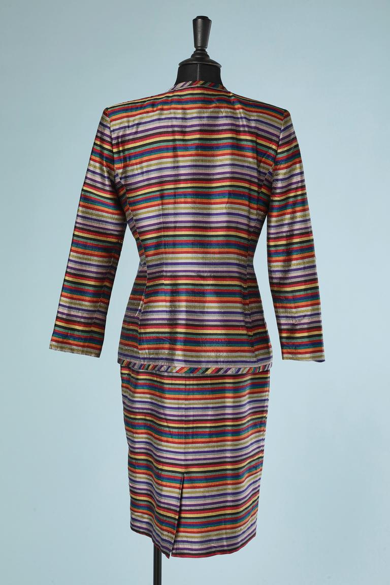  Multicolor stripes  cocktail skirt-suit in raw silk Christian Dior  2