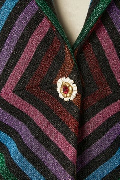 Multicolor stripes lurex ensemble with rose button Gucci by Alessandro Michele