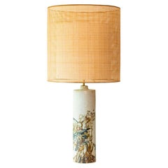 Multicolor Textured Ceramic Floor Table Lamp, Natural Lampshade by R. Houben