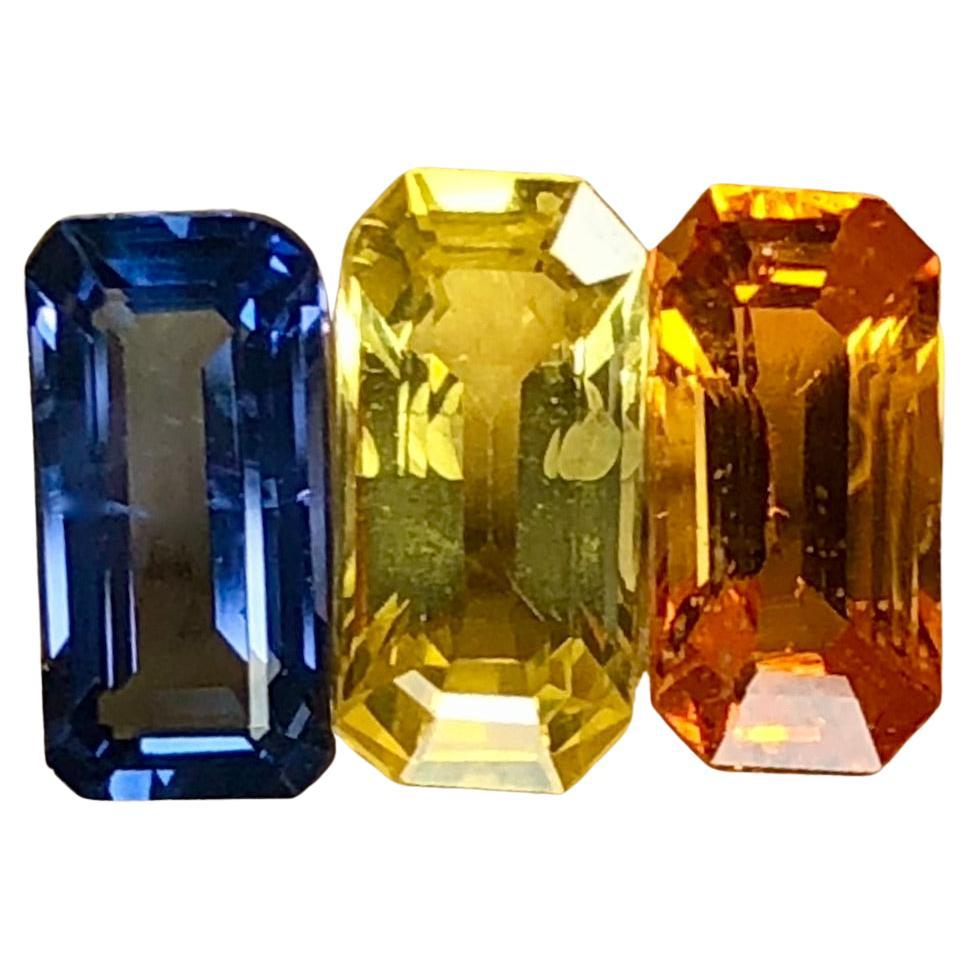 Multicolor Three Stone Ceylon Sapphire 3.17 Carat For Sale
