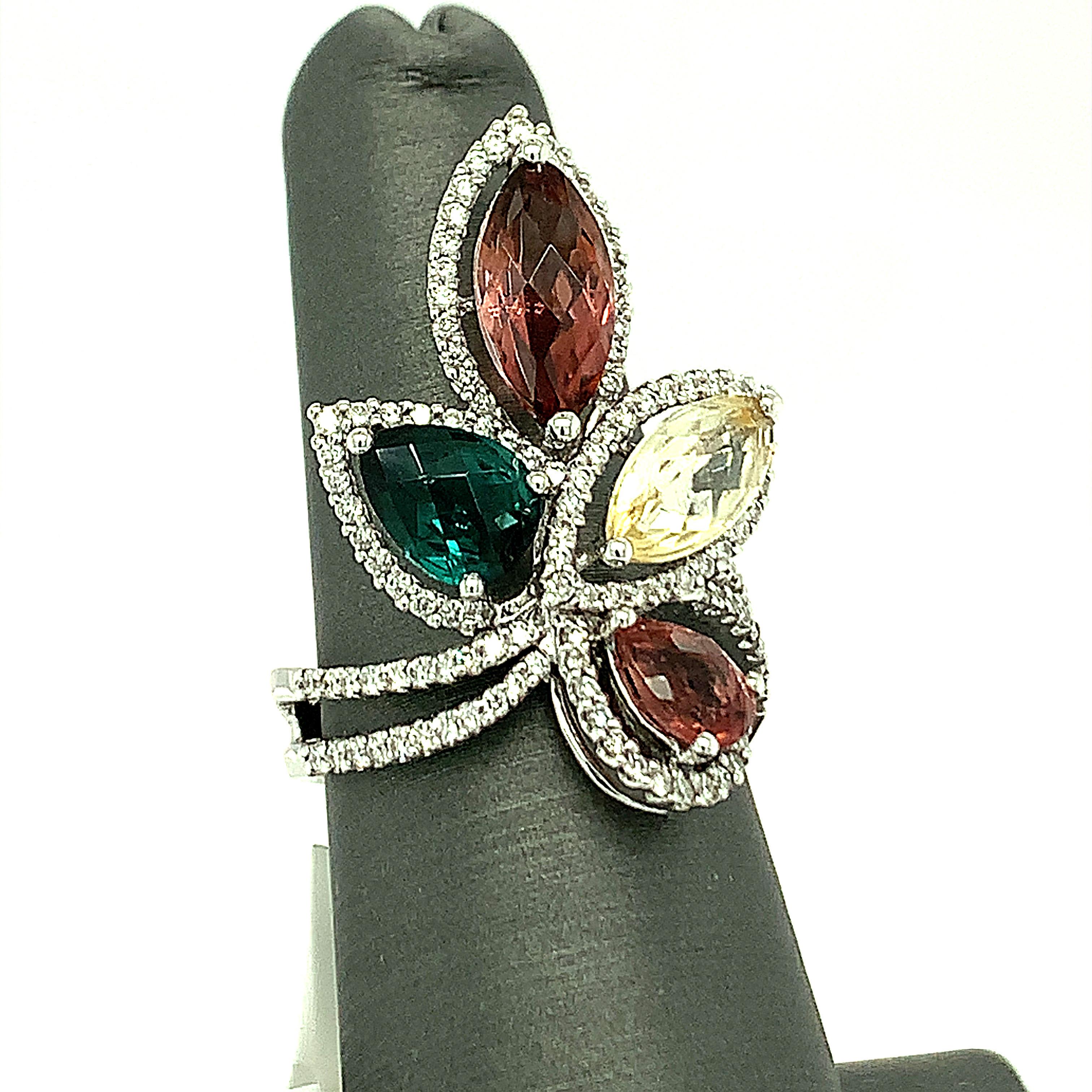 Multicolor Tourmaline and Diamond 18K White Gold Cocktail Ring 5