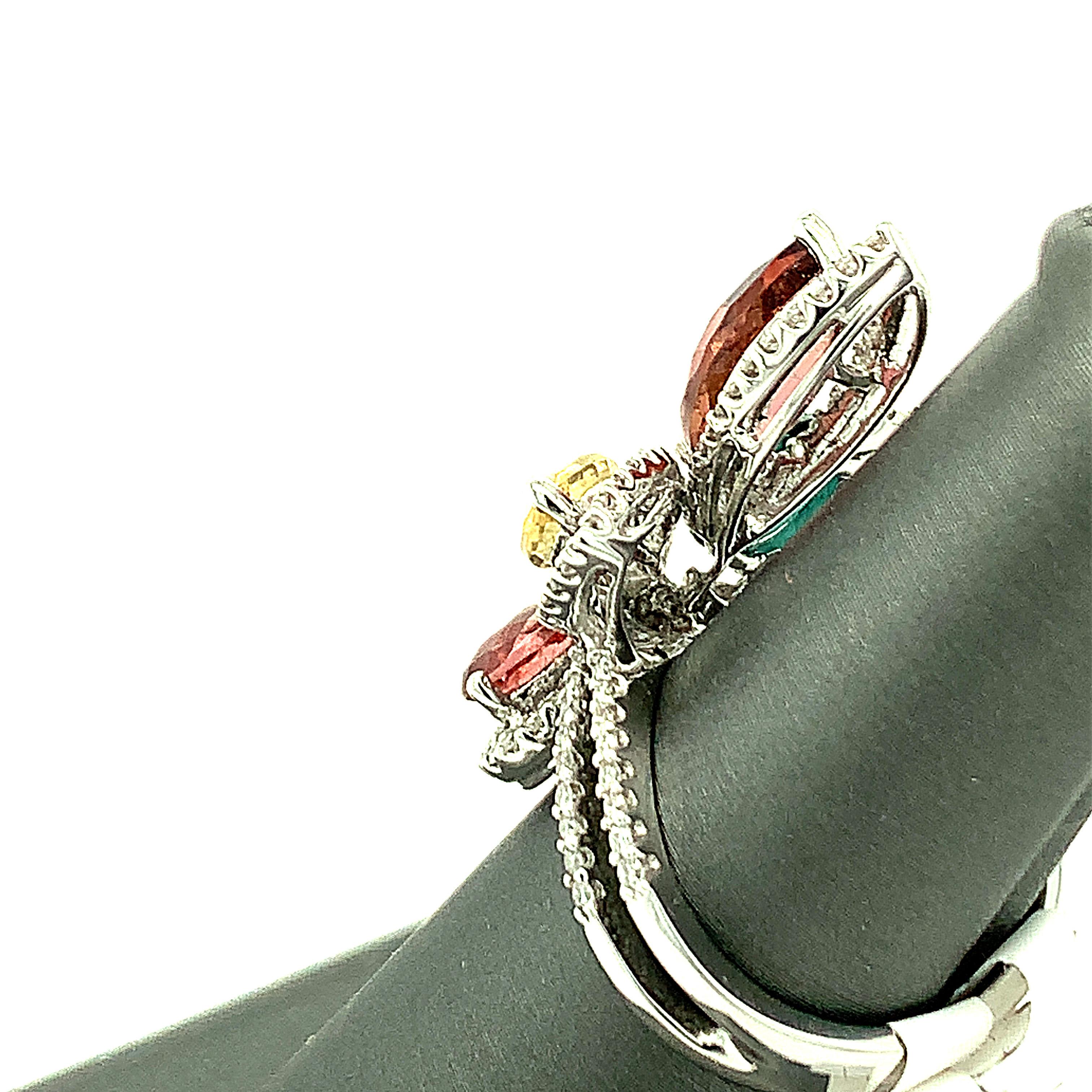 Multicolor Tourmaline and Diamond 18K White Gold Cocktail Ring 8