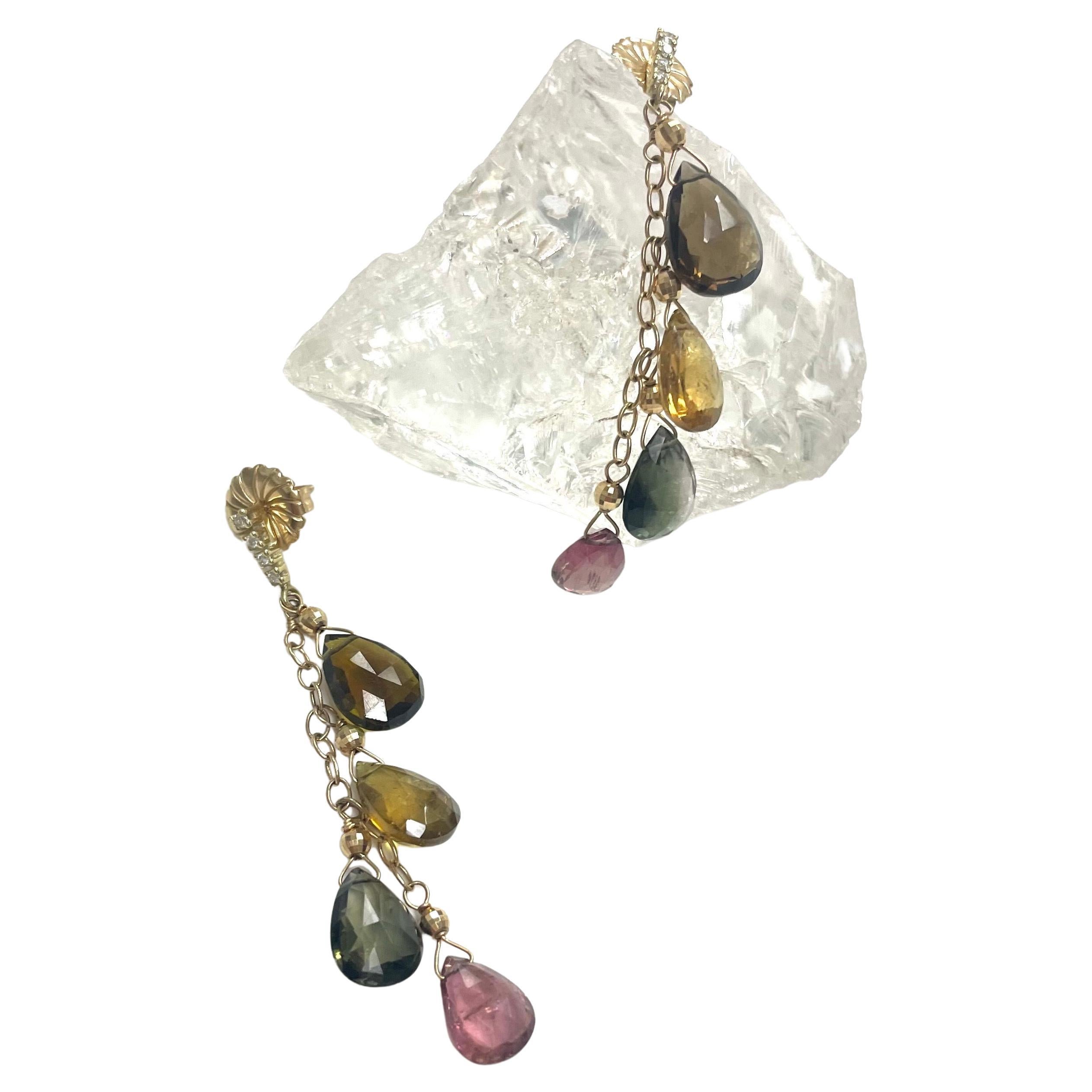 Women's Multicolor Tourmaline and Diamond Paradizia Earrings For Sale