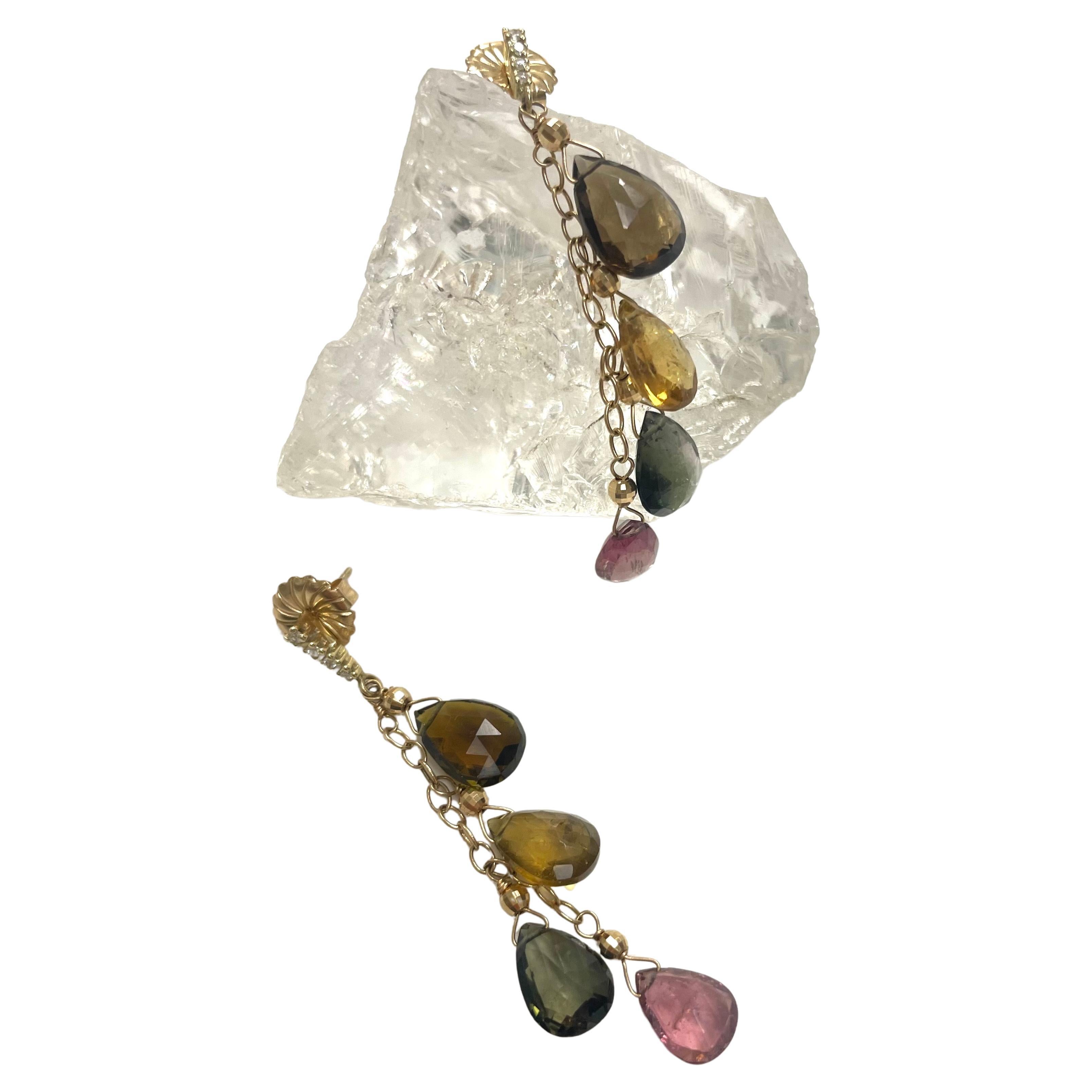 Multicolor Tourmaline and Diamond Paradizia Earrings For Sale 2