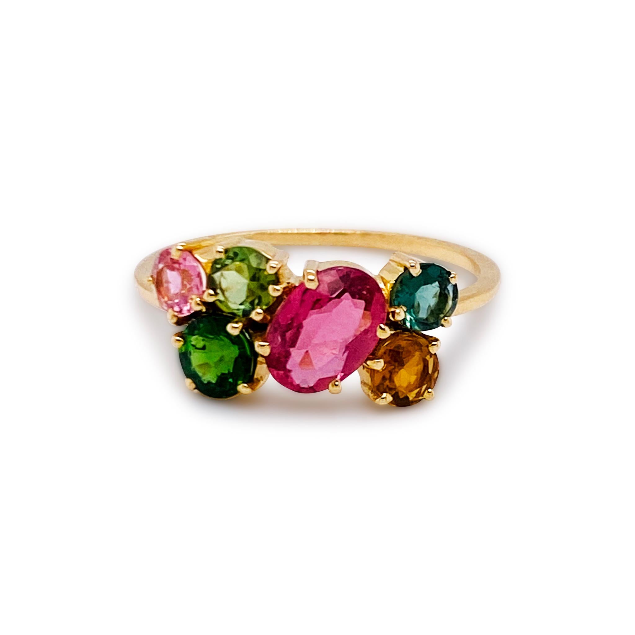 Tresor Beautiful Ring feature 3.2 total carats of Multicolor Stones. The Ring are an ode to the luxurious yet classic beauty with sparkly gemstones and feminine hues. Their contemporary and modern design make them perfect and versatile to be worn at