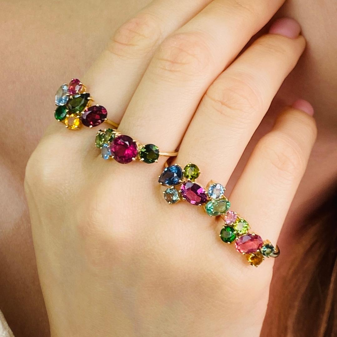 Contemporary Multicolor Tourmaline Bouquet Ring in 18k YG