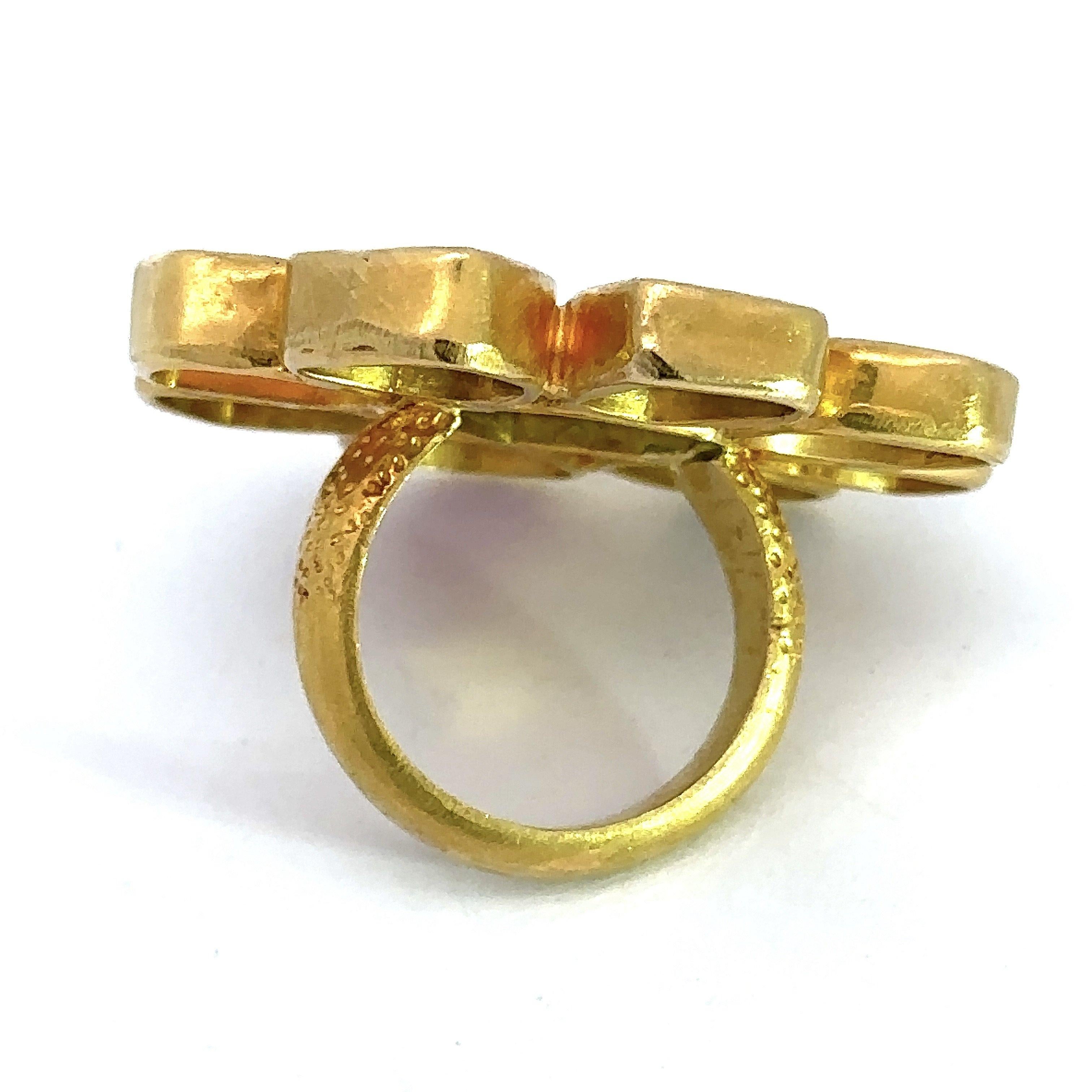 Multicolor Tourmaline Cocktail Ring, 21KT Yellow Gold For Sale 4