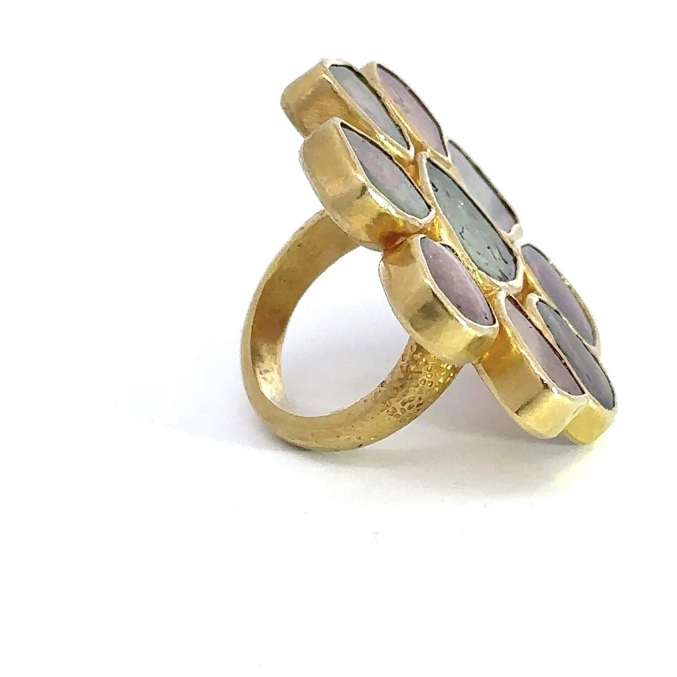 Multicolor Tourmaline Cocktail Ring, 21KT Yellow Gold For Sale 5