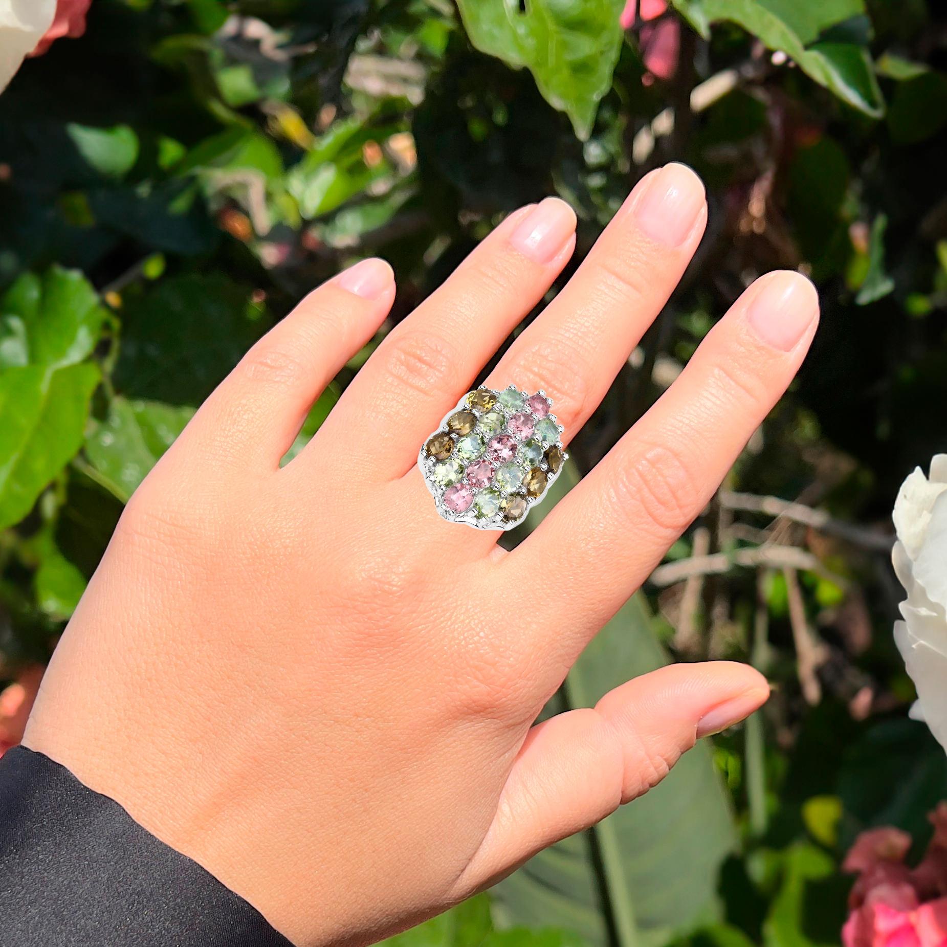 Contemporary Multicolor Tourmaline Cocktail Ring 6.80 Carats For Sale
