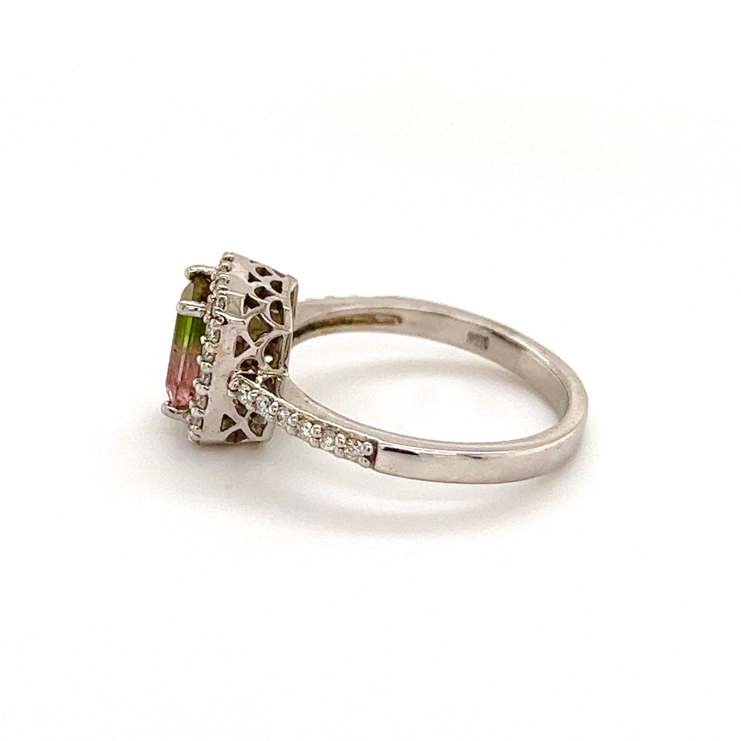 Emerald Cut Multicolor Tourmaline Diamond Ring 14k Gold 1.15 TCW Certified For Sale