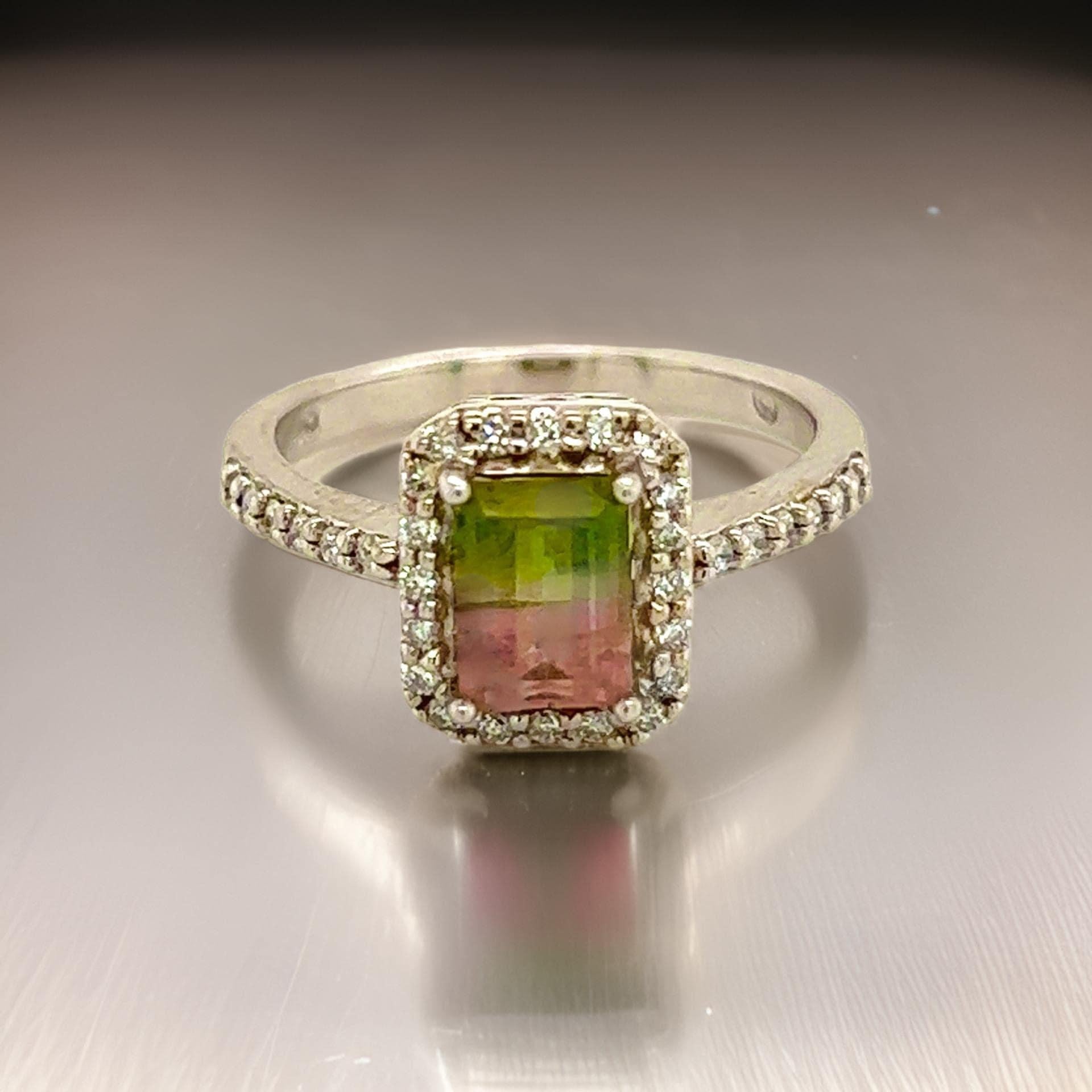 Multicolor Tourmaline Diamond Ring 14k Gold 1.15 TCW Certified For Sale 1