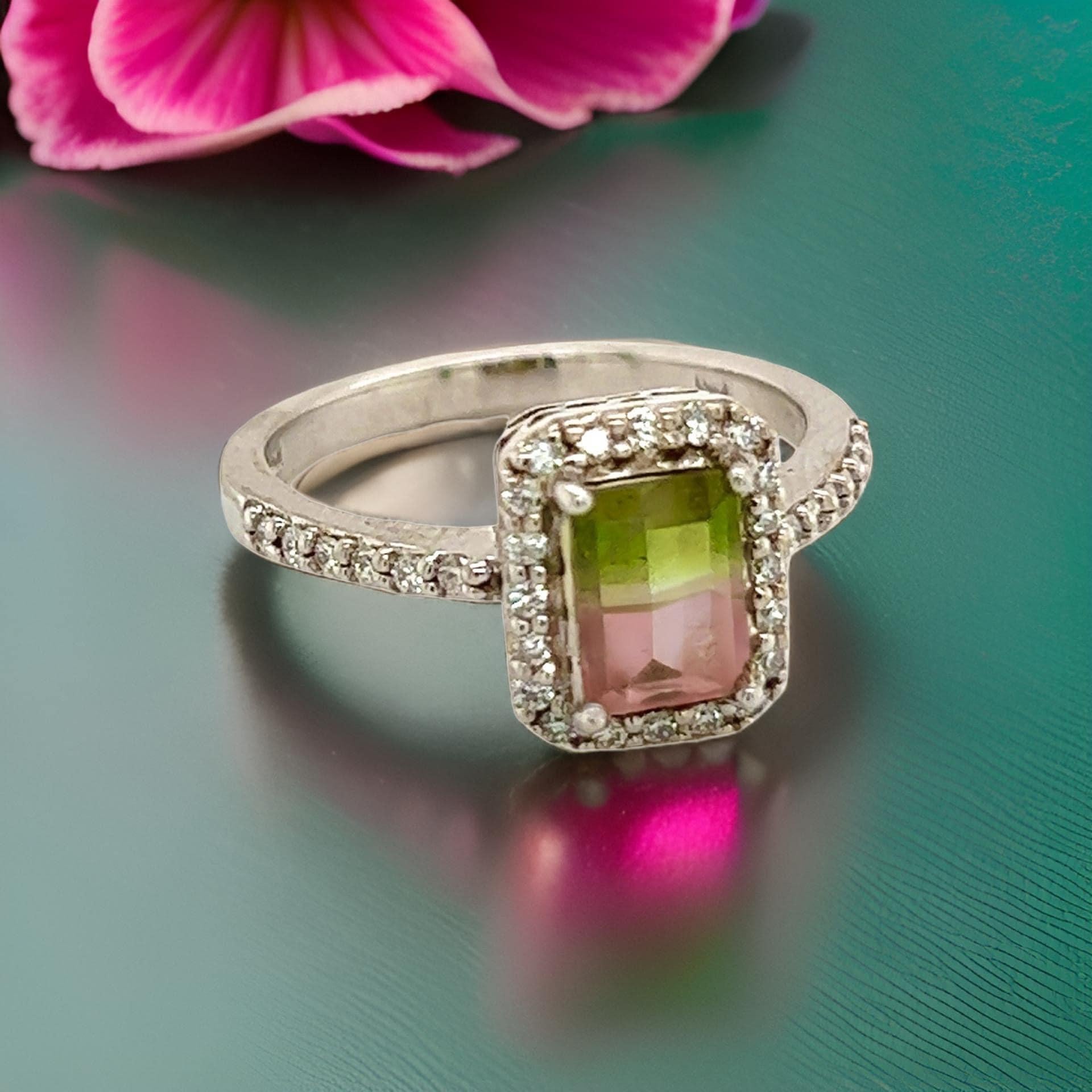Multicolor Tourmaline Diamond Ring 14k Gold 1.15 TCW Certified For Sale 2